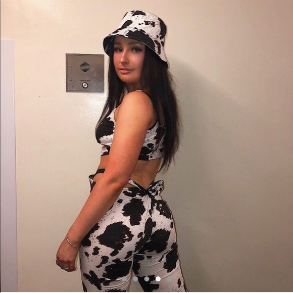 SOLD Trendy Black White Cow Print Bucket Hat Y2K - Picture 4 of 6